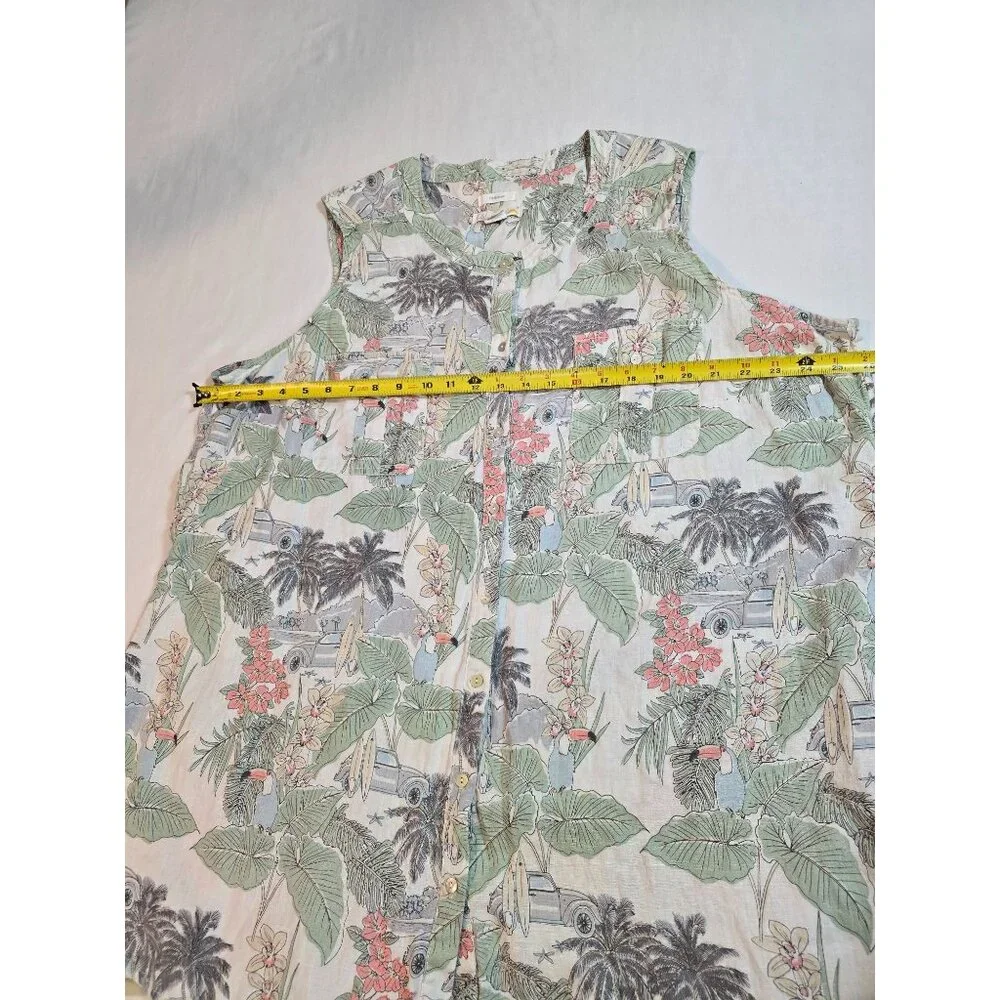C&C California‎ Womens Tropical Print Sleeveless Linen Button-Down dress Size 3X - Picture 7 of 13